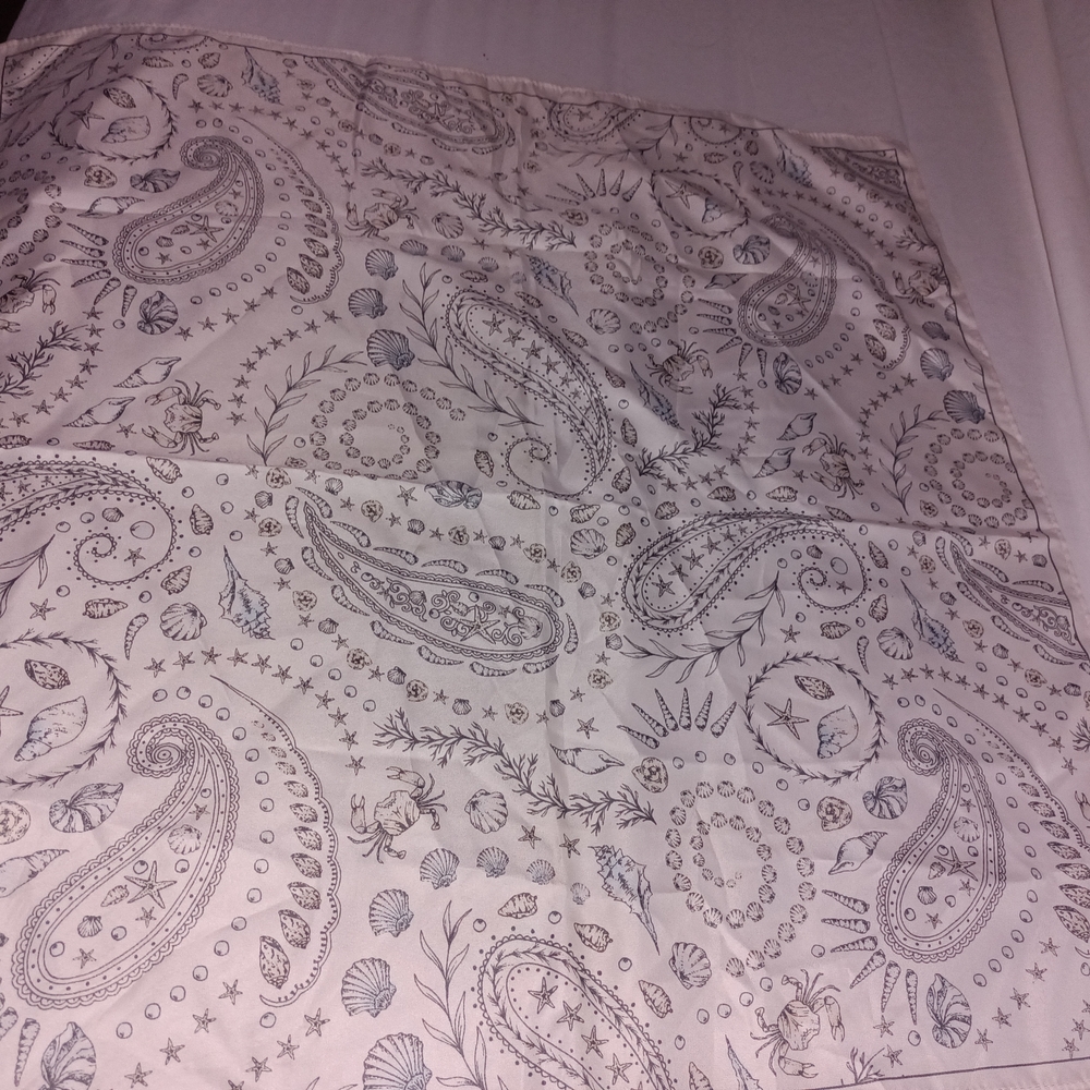 21" Square Paisley and SeaShell Print Silk Scarf